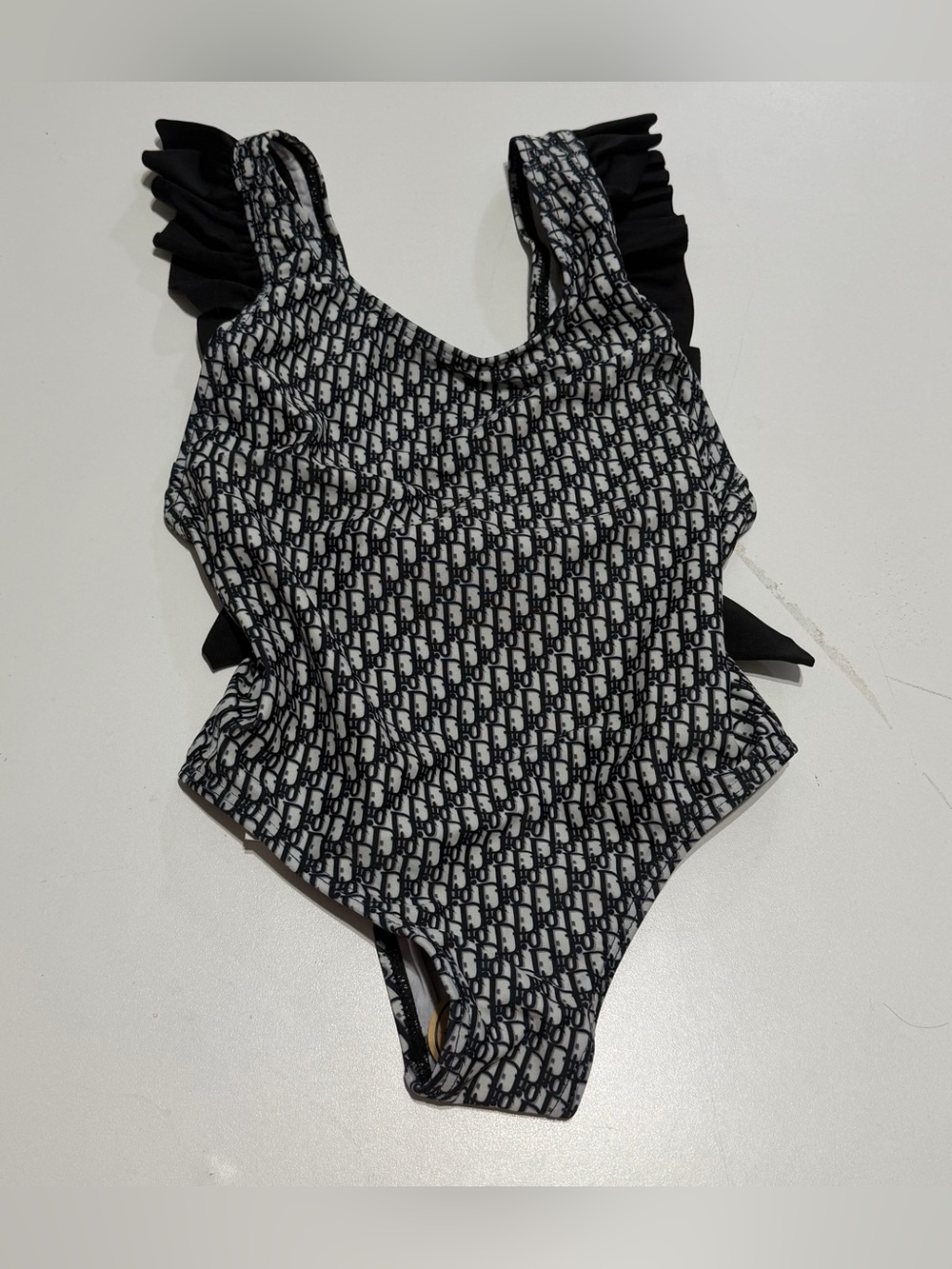 Kids DIOR Black and White Patterned Kids One-Piece Swimsuit